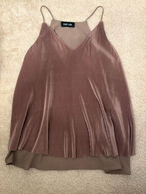fab'rik Pleated Satin Slip Tank - Golden Brown